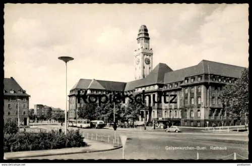 ÄLTERE POSTKARTE GELSENKIRCHEN-BUER RATHAUS STRASSENBAHN BUS VW KÄFER postcard cpa AK Ansichtskarte