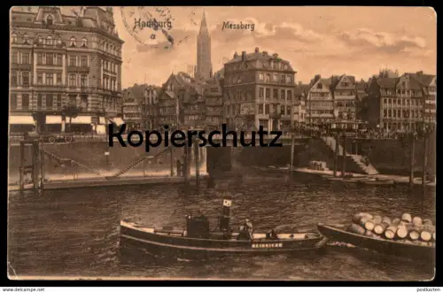 ALTE POSTKARTE HAMBURG MESSBERG BOOT HEINRICH SCHIFF Dampfer Frachtschiff Ship Leibniz cakes Ansichtskarte postcard cpa