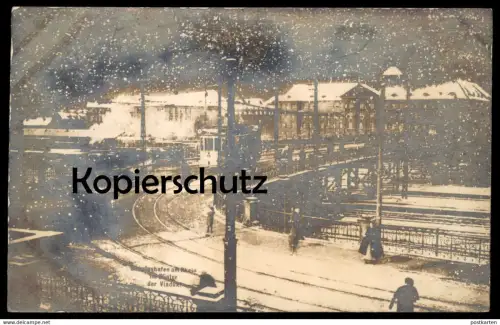 ALTE POSTKARTE LUDWIGSHAFEN AM RHEIN IM WINTER DER VIADUKT SCHNEEFALL STRASSENBAHN tram tramway Ansichtskarte postcard