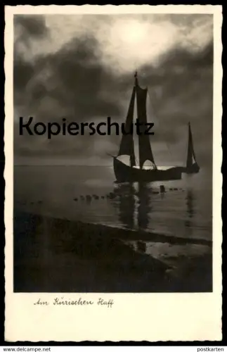ALTE POSTKARTE AM KURISCHEN HAFF ABEND BOOT KURISCHE NEHRUNG Poland Polska cpa postcard AK Ansichtskarte