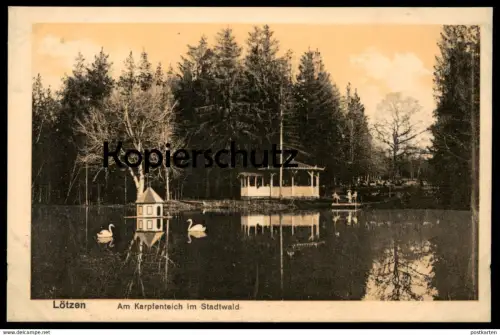 ALTE POSTKARTE LÖTZEN AM KARPFENTEICH IM STADTWALD OSTPREUSSEN Gizycko Polen Polska Poland cpa postcard AK Ansichtskarte