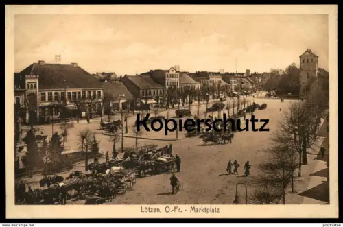ALTE POSTKARTE LÖTZEN OSTPREUSSEN MARKTPLATZ MARKT FUHRWERKE Gizycko cpa postcard AK Ansichtskarte
