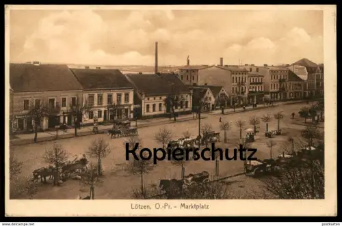 ALTE POSTKARTE LÖTZEN OSTPREUSSEN MARKTPLATZ MARKT FUHRWERKE Gizycko cpa postcard AK Ansichtskarte