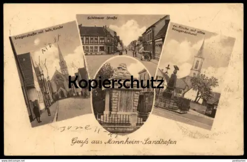 ALTE POSTKARTE GRUSS AUS MANNHEIM SANDHOFEN KRIEGERSTRASSE SCHÖNAUER STRASSE AK Ansichtskarte postcard cpa