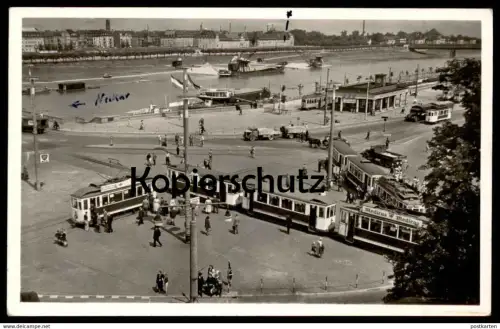 ALTE POSTKARTE MANNHEIM AUFFAHRT ZUR KURPFALZBRÜCKE MIT OEG BAHNHOF Frachtschiff Strassenbahn Esso tramway camion LKW