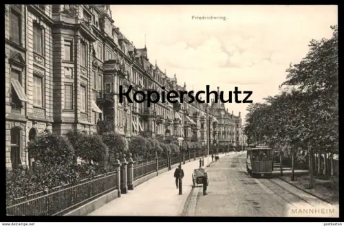 ALTE POSTKARTE MANNHEIM FRIEDRICHSRING KARREN STRASSENBAHN TRAM tramway AK Ansichtskarte postcard cpa