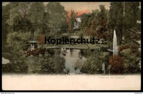 ALTE POSTKARTE MANNHEIM PARTIE AUS DEM STADTPARK PARK SPRINGBRUNNEN FONTAINE VERLAG MANNHEIMIA Ansichtskarte postcard AK