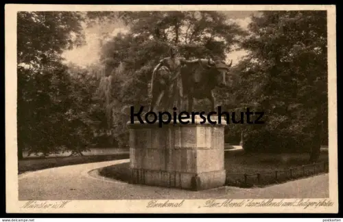 ALTE POSTKARTE MÜNSTER I. W. DENKMAL DER ABEND DARSTELLEND AM LUDGERIPLATZ monument AK Ansichtskarte cpa postcard
