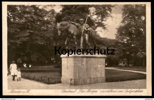 ALTE POSTKARTE MÜNSTER I. W. DENKMAL DER MORGEN DARSTELLEND AM LUDGERIPLATZ monument AK Ansichtskarte cpa postcard