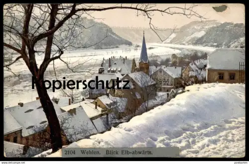 ALTE POSTKARTE WEHLEN BLICK ELB-ABWÄRTS PHOTOCHROMIE NENKE & OSTERMAIER DRESDEN Winter Schnee hiver snow cpa postcard