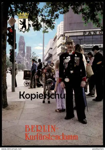 ÄLTERE POSTKARTE BERLIN KURFÜRSTENDAMM SCHUTZMANN IN HISTORISCHER UNIFORM Polizist Uniform Drehorgel Orgel organ Esel