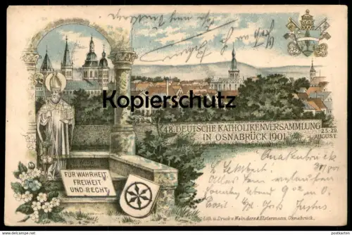 ALTE LITHO POSTKARTE 48. DEUTSCHE KATHOLIKENVERSAMMLUNG IN OSNABRÜCK 1901 25.-29. AUGUST Ansichtskarte AK cpa postcard