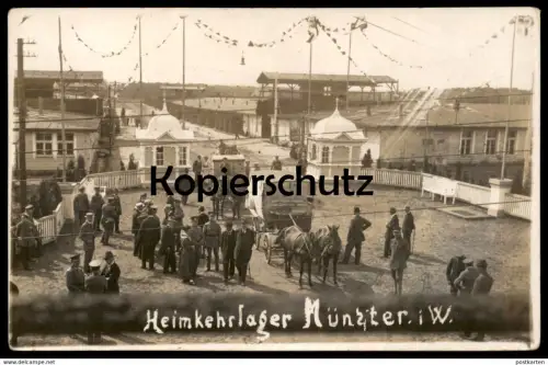 ALTE POSTKARTE MÜNSTER WESTFALEN HEIMKEHRLAGER SOLDATEN Soldat Uniform Lager Kutsche coach AK Ansichtskarte cpa postcard