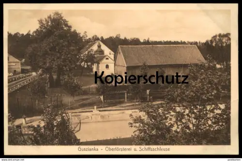 ALTE POSTKARTE GUSZIANKA OBERFÖRSTEREI UND SCHIFFSSCHLEUSE MASUREN Guzianka Schleuse écluse sluice watergate postcard AK