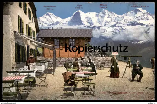 ALTE POSTKARTE HOTEL NIESEN-KULM FRAU AM FERNROHR SCHRECKHORN EIGER MÖNCH JUNGFRAU telescope Ansichtskarte cpa postcard