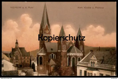ALTE POSTKARTE NEHEIM AN DER RUHR KATHOLISCHE KIRCHE UND RATHAUS ARNSBERG cpa postcard Ansichtskarte AK