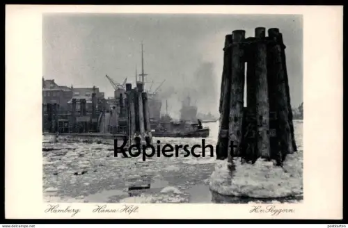 ALTE POSTKARTE HAMBURG HANSA-HÖFT Hansahöft Schiff Kran ship crane grue Winter Ansichtskarte postcard cpa AK