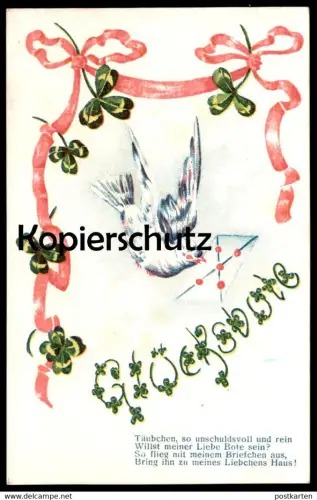 ALTE POSTKARTE GLÜCKSBOTE TAUBE MIT BRIEF BRIEFTAUBE Bote carrier pigeon voyageur Kleeblatt postcard cpa Ansichtskarte