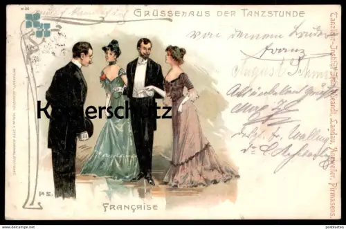 ALTE LITHO POSTKARTE TANZLEHR-INSTITUT WIEANDT LANDAU ANNWEILER PIRMASENS GRUSS AUS DER TANZSTUNDE dancing Tanz cpa AK