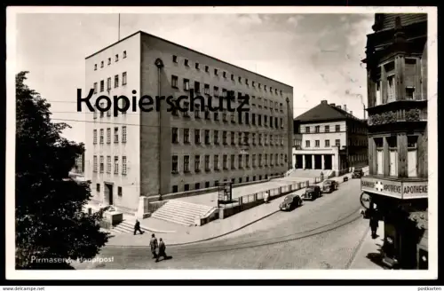 ÄLTERE POSTKARTE PIRMASENS HAUPTPOST MIT BAHNHOF APOTHEKE Bayer Togal Post Ansichtskarte AK cpa postcard