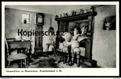 ALTE POSTKARTE SCHNEEWITTCHEN IM MÄRCHENHAIN NIEDERHEIMBACH Märchen fairy tale fable Standuhr snow white postcard AK