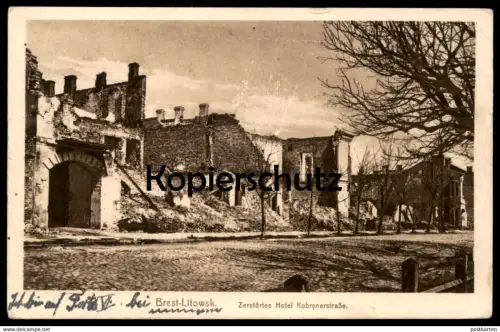 ALTE POSTKARTE BREST-LITOWSK ZERSTÖRTES HOTEL KOBRYNERSTRASSE Lietuvos Brasta cpa postcard AK Ansichtskarte