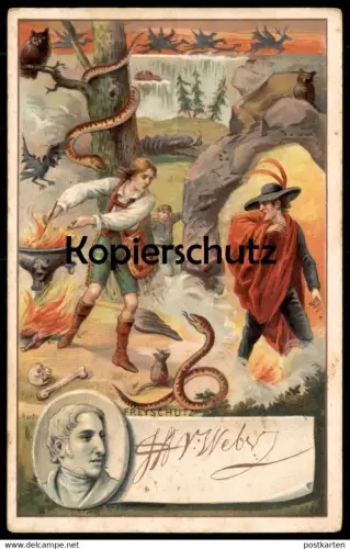 ALTE POSTKARTE FREYSCHÜTZ WEBER EULE OWL SCHLANGE SNAKE Autogramm cpa postcard AK Ansichtskarte