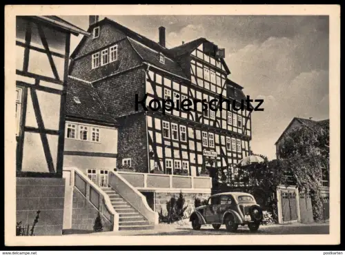 ALTE POSTKARTE TREYSA 1948 HOTEL ZUR BURG Bes. H. Petri Schwalmstadt Bez. Kassel Auto car AK Ansichtskarte postcard cpa