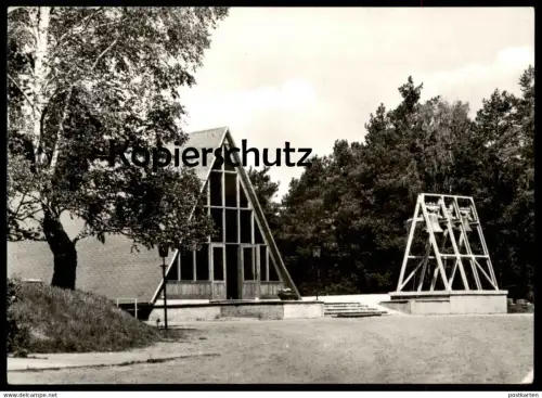 ÄLTERE POSTKARTE STORKOW KREIS BEESKOW JUGENDHEIM HIRSCHLUCH DER EV. KIRCHE BERLIN-BRANDENBURG KAPELLE GLOCKE GLOCKEN