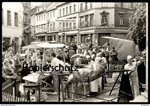 ÄLTERE POSTKARTE FREIBERG 800-JAHR-FEIER 1986 GAUMENFREUDE FÜR VIELE OCHSE AM SPIESS Ansichtskarte AK cpa postcard