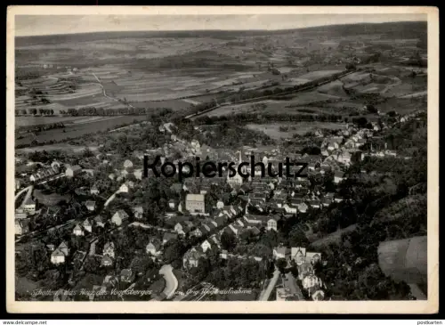 ALTE POSTKARTE SCHOTTEN DAS HERZ DES VOGELSBERGES ORIGINAL FLIEGERAUFNAHME Luftbild Luftaufnahme Totalansicht postcard