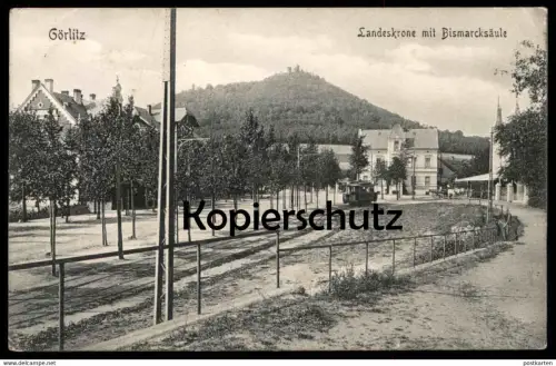 ALTE POSTKARTE GÖRLITZ LANDESKRONE MIT BISMARCKSÄULE STRASSENBAHN tram tramway Bismarck Säule Zgorcelec AK Ansichtskarte