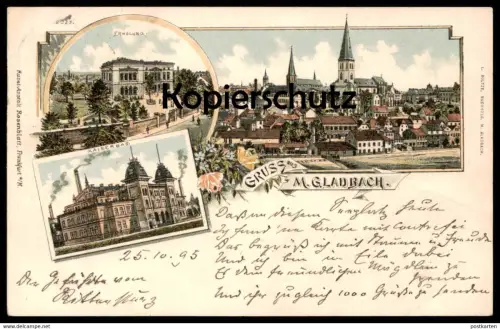 ALTE LITHO POSTKARTE GRUSS AUS MÖNCHENGLADBACH 1895 ERHOLUNG KAISERBAD M.GLADBACH cpa postcard AK Ansichtskarte