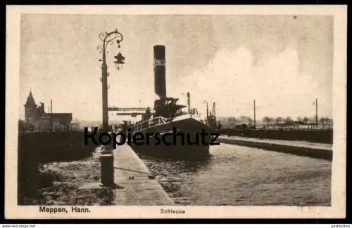 ALTE POSTKARTE MEPPEN HANNOVER SCHLEUSE DAMPFER SCHIFF watergate sluice écluse steamer bateau à vapeur AK cpa postcard