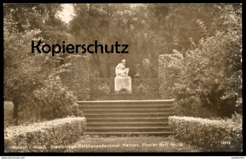 ALTE POSTKARTE MINDEN IN WESTFALEN STADTANLAGE-GEFALLENENDENKMAL HANNOVER PIONIER BATL. NR.10 Denkmal monument soldier