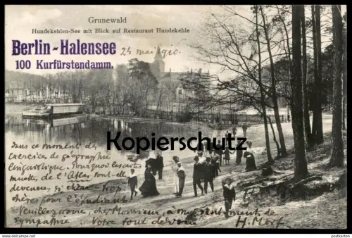 ALTE POSTKARTE BERLIN GRUNEWALD HUNDEKEHLEN-SEE MIT BLICK AUF RESTAURANT HUNDEKEHLE Halensee Familie Kind Hundekehlesee