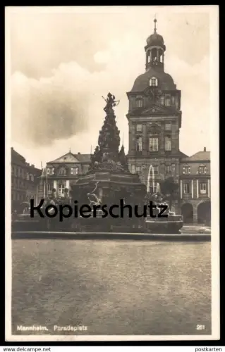 ALTE POSTKARTE MANNHEIM PARADEPLATZ MIT BRUNNEN 1933 Fontaine fountain Ansichtskarte AK cpa postcard