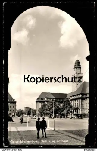 ÄLTERE POSTKARTE GELSENKIRCHEN-BUER BLICK ZUM RATHAUS Kinder Schulkinder enfants children pupil VW Tram tramway NRW