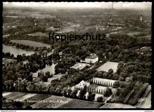 ÄLTERE POSTKARTE GELSENKIRCHEN-BUER TEILANSICHT MIT SCHLOSS BERGE FLIEGERAUFNAHME LUFTBILD AK Ansichtskarte NRW postcard