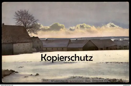 ALTE POSTKARTE WINTERABEND SCHÖNBORN BEZ. DRESDEN Schoenborn Sachsen Winter Schnee snow hiver Ansichtskarte AK cpa