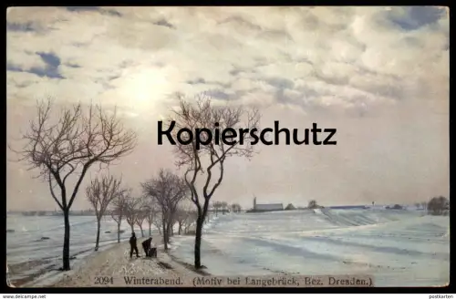ALTE POSTKARTE WINTERABEND MOTIV BEI LANGEBRÜCK BEZ. DRESDEN Langebrueck Sachsen Winter Schnee snow hiver Ansichtskarte