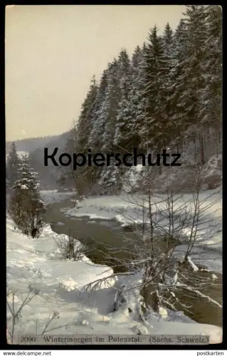 ALTE POSTKARTE WINTERMORGEN IM POLENZTAL SÄCHSISCHE SCHWEIZ Hockstein Hohnstein Sachsen Photochromie Winter Schnee snow