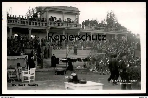 ALTES PHOTO BAGHDAD RACE COURSE hippodrome military musical instrument Horse race Bagdad Irak Iraq cpa postcard AK