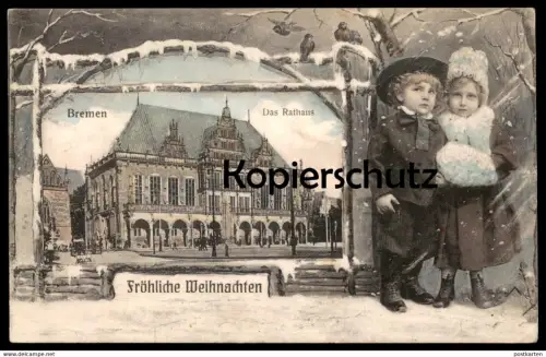 ALTE POSTKARTE BREMEN RATHAUS FRÖHLICHE WEIHNACHTEN KINDER enfants children Fotomontage Montage Photo Surrealisme cpa AK