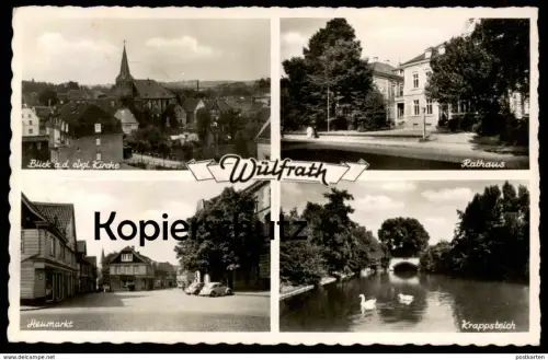 ALTE POSTKARTE WÜLFRATH HEUMARKT BLICK AN DER EVGL. KIRCHE RATHAUS KRAPPSTEICH Wuelfrath VW Ansichtskarte cpa postcard