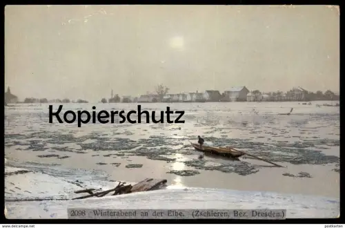 ALTE POSTKARTE ZSCHIEREN BEZIRK DRESDEN WINTERABEND AN DER ELBE Sachsen Kleinzschachwitz Leuben Winter Schnee snow hiver