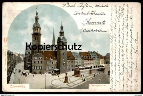 ALTE POSTKARTE CHEMNITZ HAUPTMARKT 1902 VERFASSER PAUL CLIFTON ARTIST CIRCUS ZIRKUS CENTRAL-THEATER cpa postcard AK