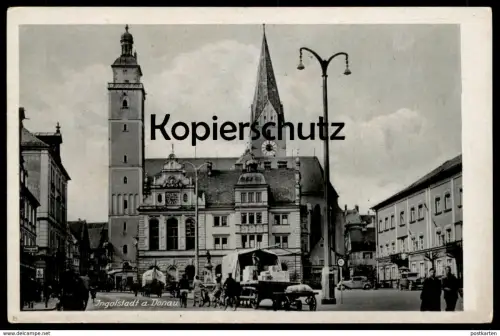 ALTE POSTKARTE INGOLSTADT 1943 GELAUFEN NACH R.A.D LAGER LAUTERBACH EISENACH Platz Kutsche Autos Auto old cars car