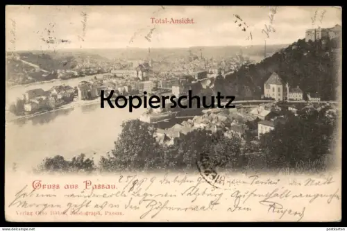 ALTE POSTKARTE GRUSS AUS PASSAU TOTAL-ANSICHT TOTAL PANORAMA 1899 PHOTOGRAPH OTTO BÖHM postcard cpa AK Ansichtskarte