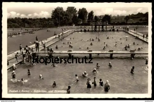 ALTE POSTKARTE RASTATT IN BADEN SCHWIMMBAD UND STRANDBAD swimming pool Bad bath piscine Ansichtskarte AK cpa postcard